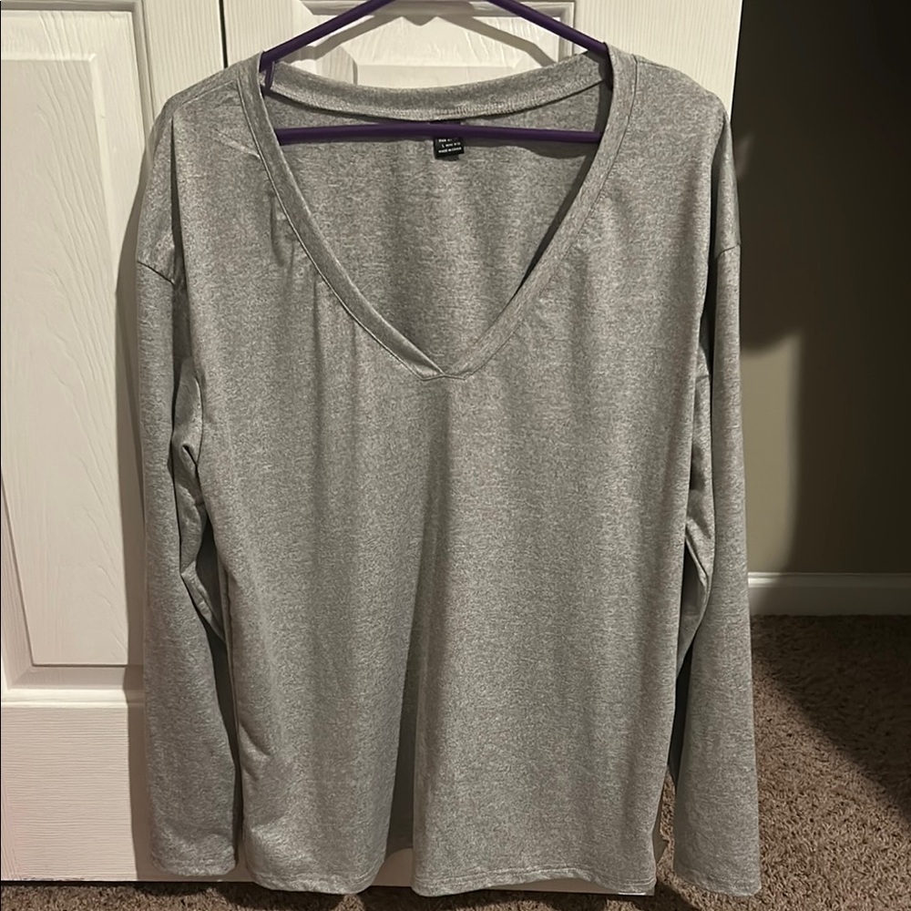 SHEIN Gray Long Sleeve Relaxed Blouse